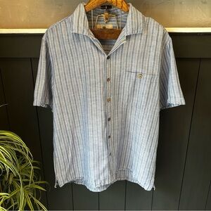 Island Shores Mens Shirt Top Size L Linen Cotton Blend Blue Stripe Relaxed‎
